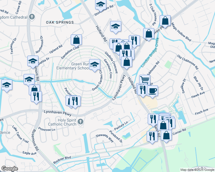 map of restaurants, bars, coffee shops, grocery stores, and more near 1261 Geranium Crescent in Virginia Beach