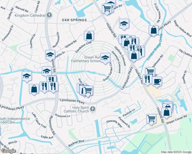 map of restaurants, bars, coffee shops, grocery stores, and more near 3512 Green Garden Circle in Virginia Beach