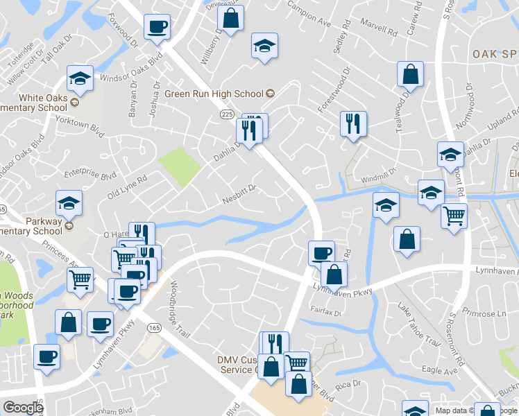 map of restaurants, bars, coffee shops, grocery stores, and more near 3913 Lombard Court in Virginia Beach