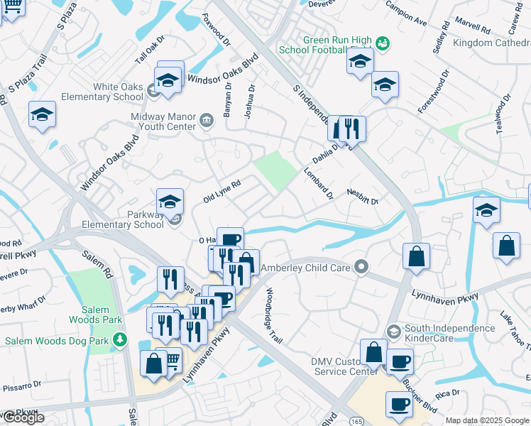 map of restaurants, bars, coffee shops, grocery stores, and more near 1384 Nesbitt Drive in Virginia Beach