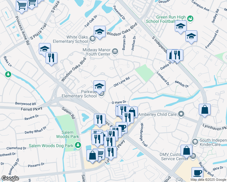 map of restaurants, bars, coffee shops, grocery stores, and more near 4221 Lindberg Place in Virginia Beach