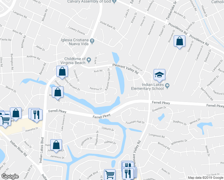 map of restaurants, bars, coffee shops, grocery stores, and more near 5157 Edon Hall Lane in Virginia Beach