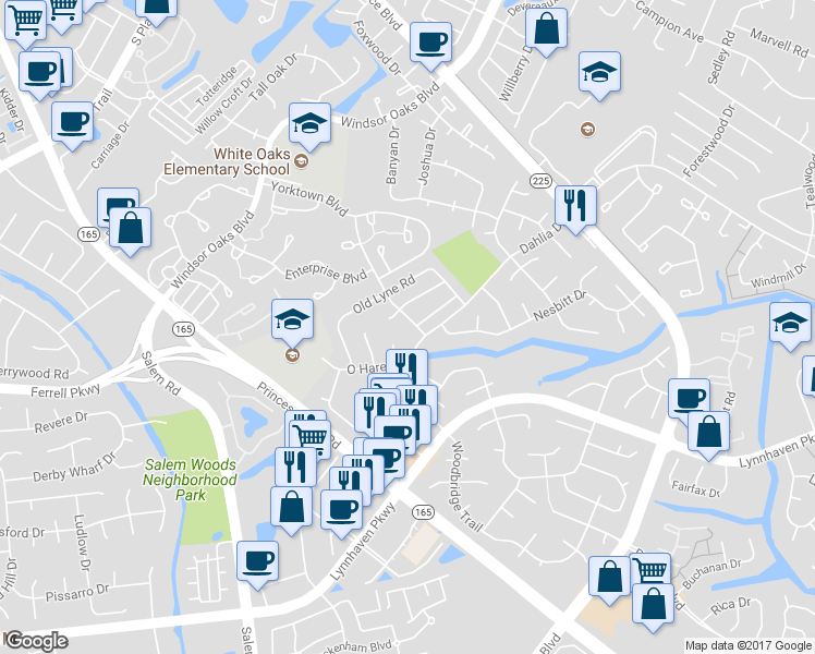 map of restaurants, bars, coffee shops, grocery stores, and more near 4113 Front Royal Road in Virginia Beach