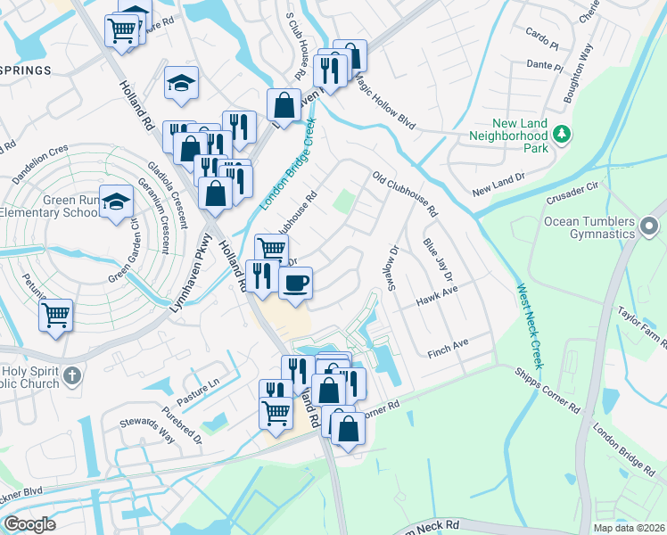 map of restaurants, bars, coffee shops, grocery stores, and more near 1120 Van Loen Drive in Virginia Beach