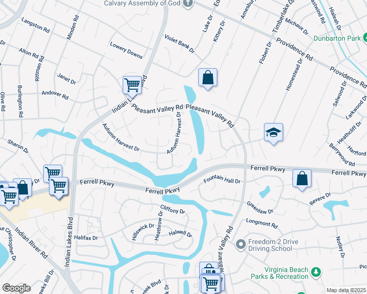 map of restaurants, bars, coffee shops, grocery stores, and more near 5157 Edon Hall Lane in Virginia Beach