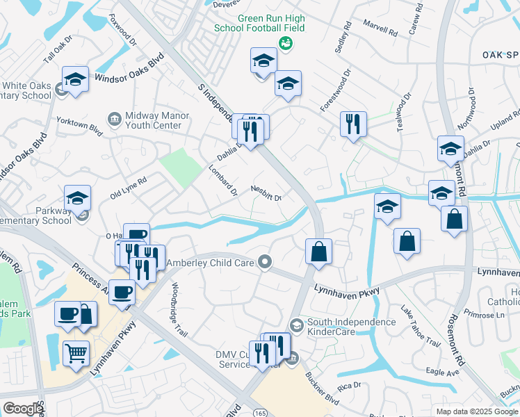 map of restaurants, bars, coffee shops, grocery stores, and more near 3916 Lombard Court in Virginia Beach