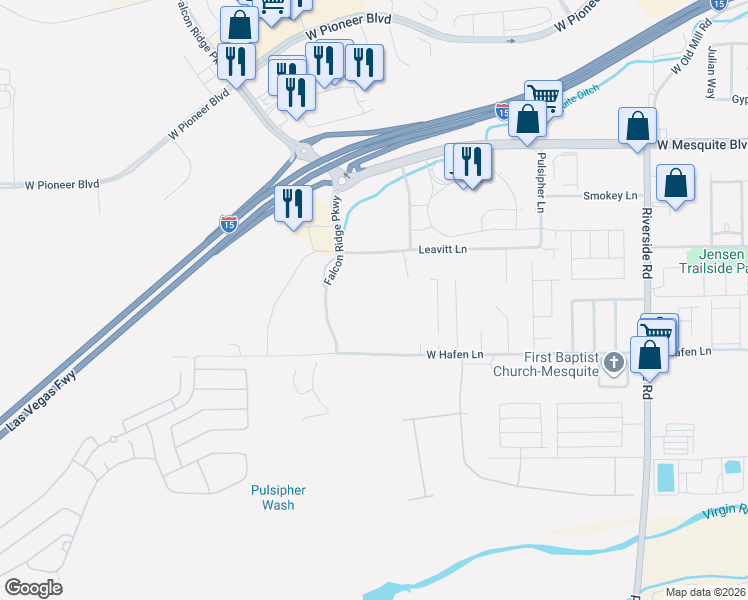 map of restaurants, bars, coffee shops, grocery stores, and more near 1070 Leavitt Lane in Mesquite
