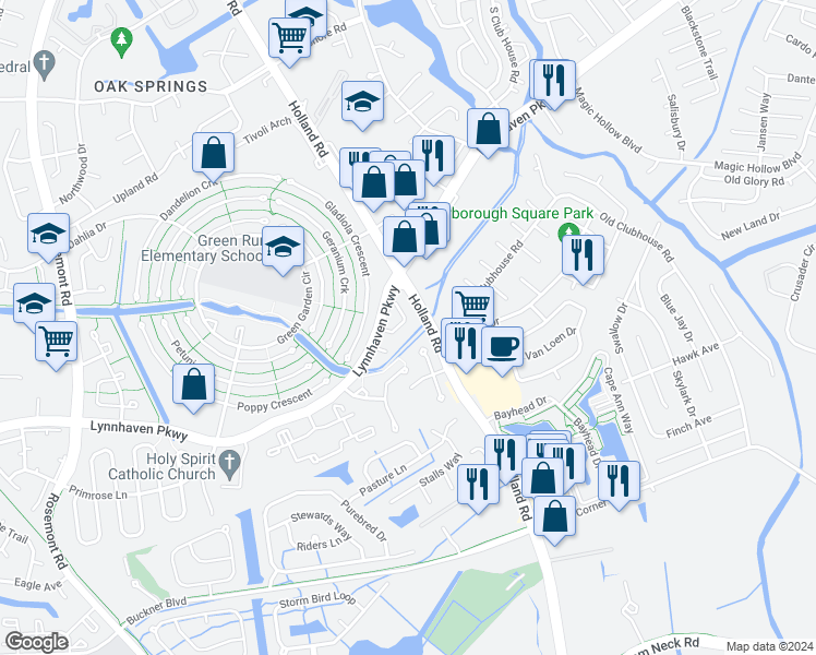 map of restaurants, bars, coffee shops, grocery stores, and more near 3329 Weeping Willow Lane in Virginia Beach