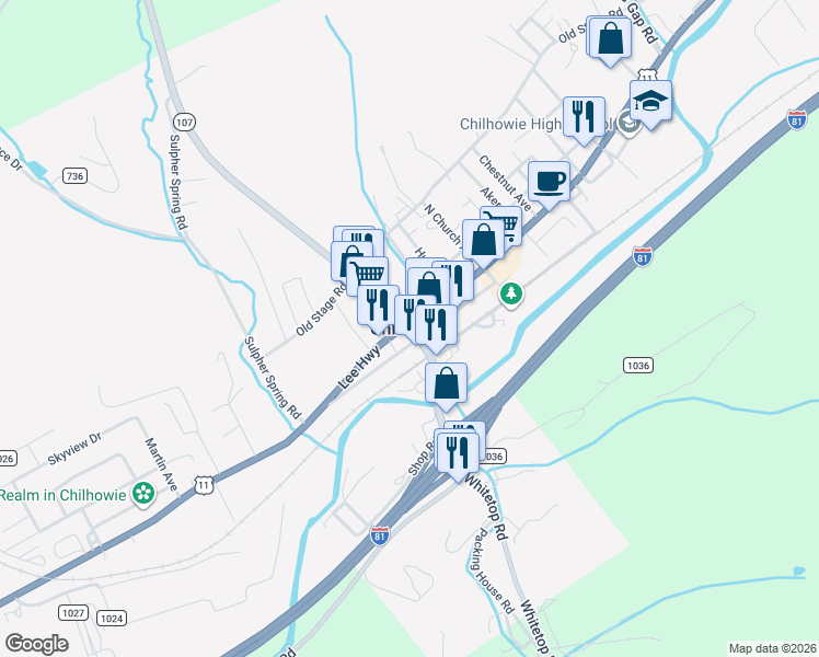 map of restaurants, bars, coffee shops, grocery stores, and more near in Chilhowie
