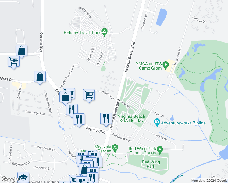 map of restaurants, bars, coffee shops, grocery stores, and more near 1066 Sea Holly Court in Virginia Beach