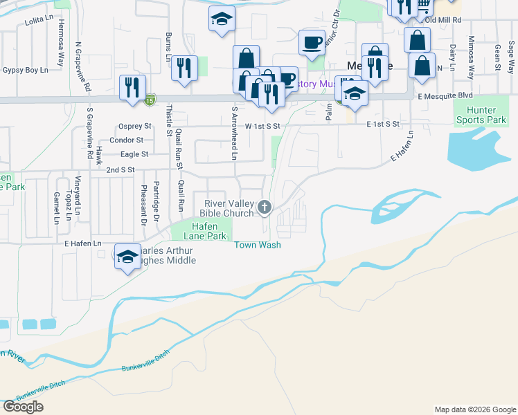 map of restaurants, bars, coffee shops, grocery stores, and more near 322 Hafen Lane in Mesquite