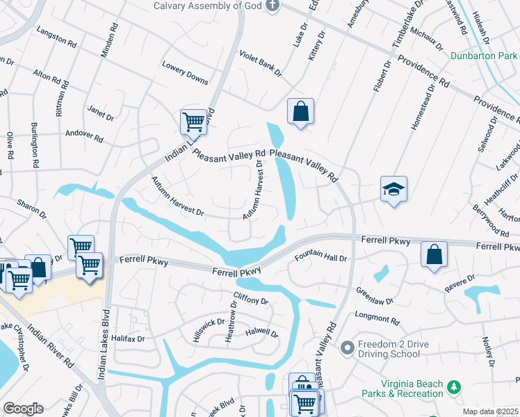 map of restaurants, bars, coffee shops, grocery stores, and more near 1300 Edgeware Court in Virginia Beach