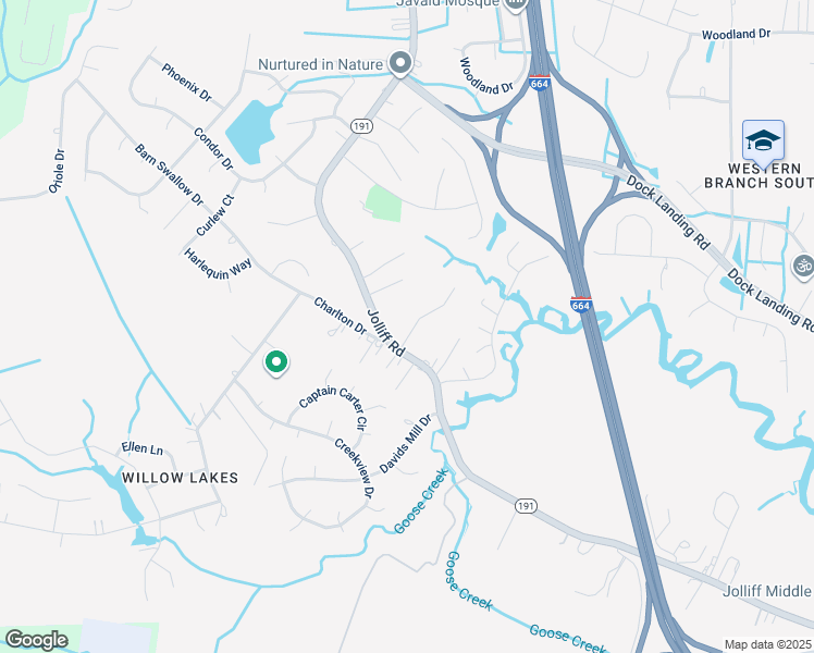 map of restaurants, bars, coffee shops, grocery stores, and more near 4632 Charlton Court in Chesapeake