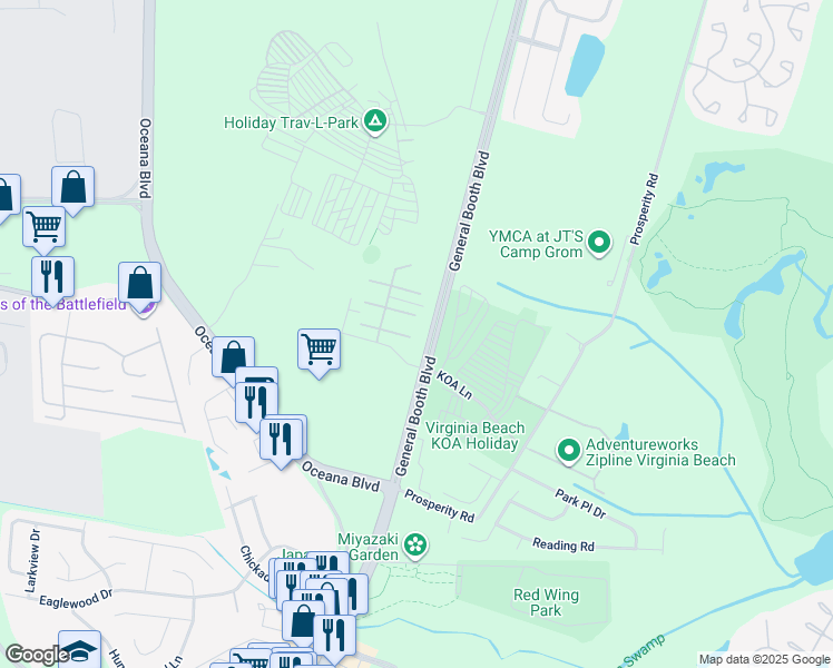 map of restaurants, bars, coffee shops, grocery stores, and more near 1066 Sea Holly Court in Virginia Beach