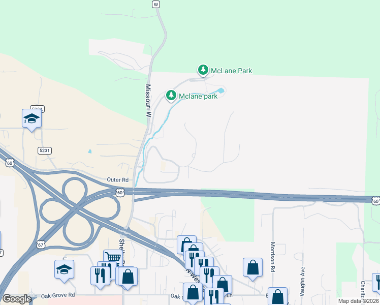 map of restaurants, bars, coffee shops, grocery stores, and more near 3441 Normandy Road in Poplar Bluff