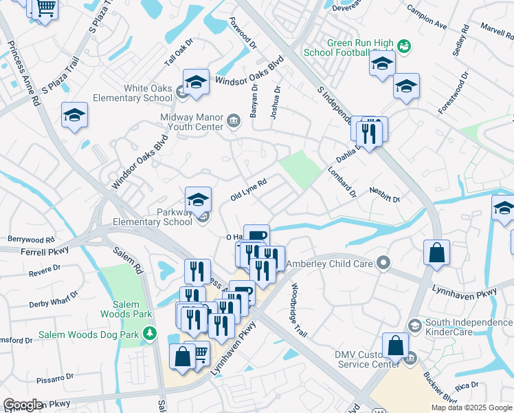 map of restaurants, bars, coffee shops, grocery stores, and more near 4204 Langley Court in Virginia Beach