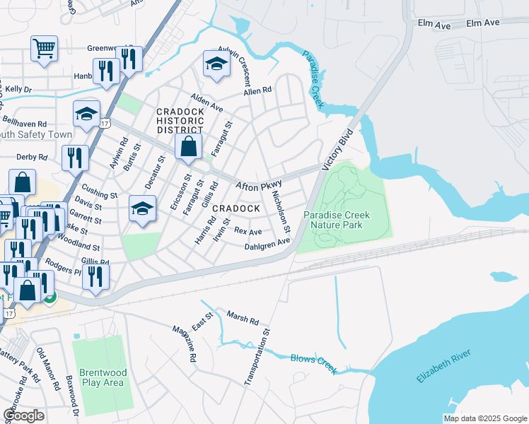 map of restaurants, bars, coffee shops, grocery stores, and more near 12 Morris Street in Portsmouth