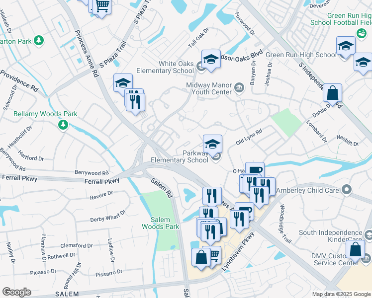 map of restaurants, bars, coffee shops, grocery stores, and more near 1541 Penrose Arch in Virginia Beach