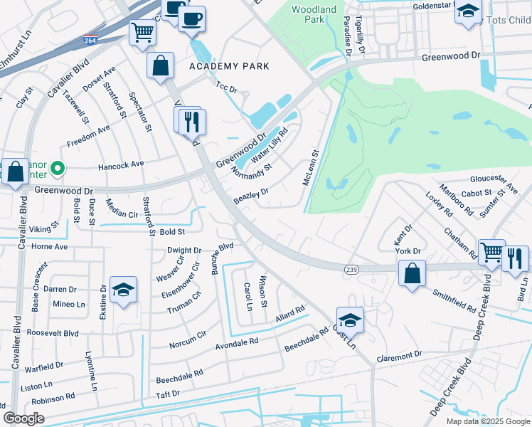 map of restaurants, bars, coffee shops, grocery stores, and more near 643 McLean Street in Portsmouth