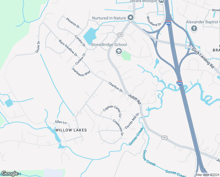 map of restaurants, bars, coffee shops, grocery stores, and more near 4725 Charlton Drive in Chesapeake