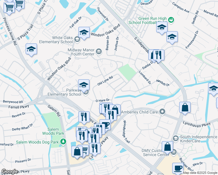 map of restaurants, bars, coffee shops, grocery stores, and more near 4204 Langley Court in Virginia Beach