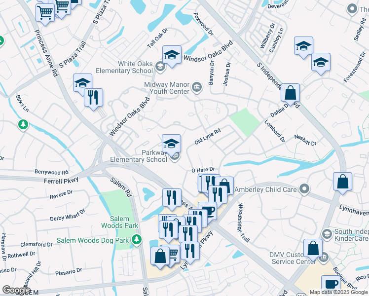 map of restaurants, bars, coffee shops, grocery stores, and more near 4230 Old Lyne Road in Virginia Beach