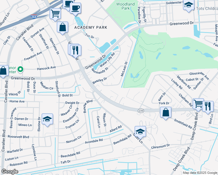 map of restaurants, bars, coffee shops, grocery stores, and more near 639 McLean Street in Portsmouth