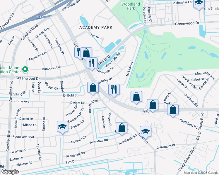map of restaurants, bars, coffee shops, grocery stores, and more near 645 McLean Street in Portsmouth