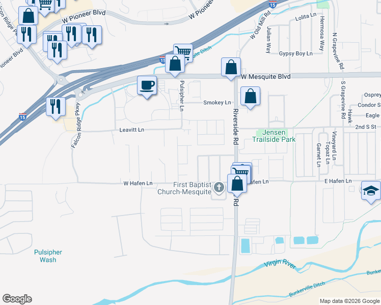 map of restaurants, bars, coffee shops, grocery stores, and more near 272 Gloria Way in Mesquite