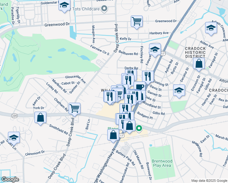 map of restaurants, bars, coffee shops, grocery stores, and more near 346 Starboard Street in Portsmouth