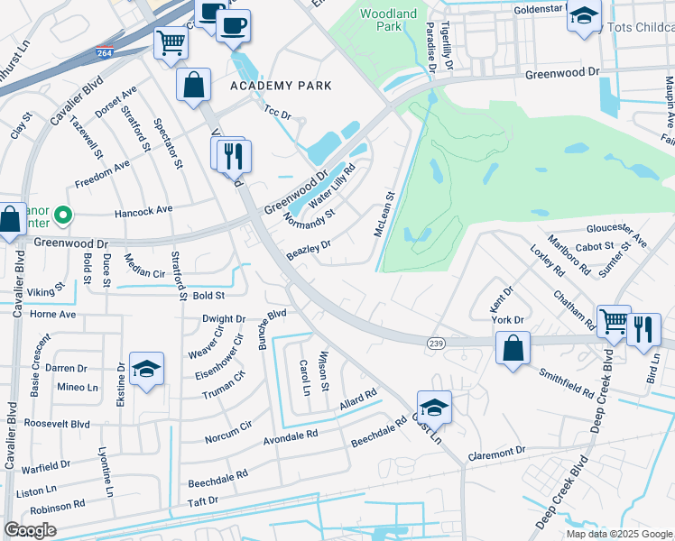 map of restaurants, bars, coffee shops, grocery stores, and more near 639 McLean Street in Portsmouth