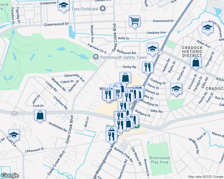 map of restaurants, bars, coffee shops, grocery stores, and more near 346 Starboard Street in Portsmouth