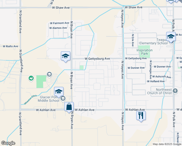 map of restaurants, bars, coffee shops, grocery stores, and more near 4244 North Cresta Avenue in Fresno