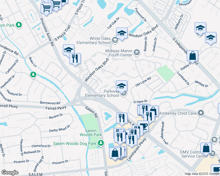 map of restaurants, bars, coffee shops, grocery stores, and more near 1423 Ivywood Road in Virginia Beach