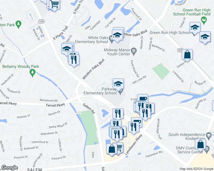 map of restaurants, bars, coffee shops, grocery stores, and more near 1573 Penrose Arch in Virginia Beach