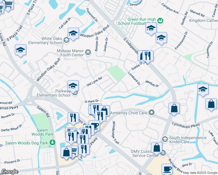 map of restaurants, bars, coffee shops, grocery stores, and more near 1384 Nesbitt Drive in Virginia Beach