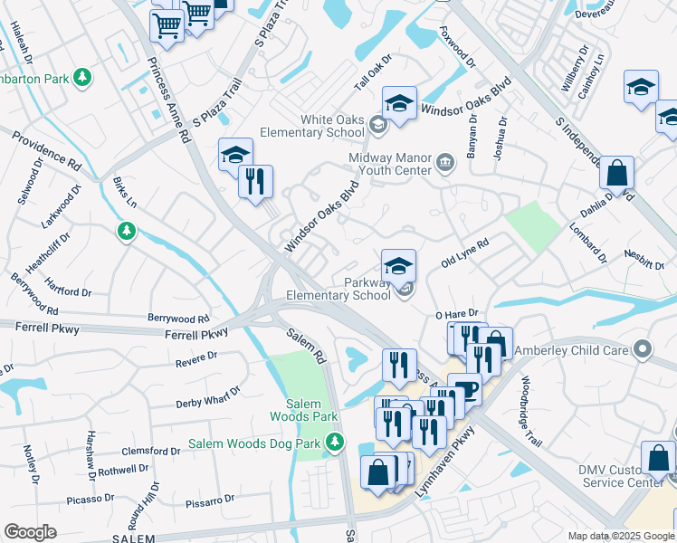 map of restaurants, bars, coffee shops, grocery stores, and more near 1573 Penrose Arch in Virginia Beach