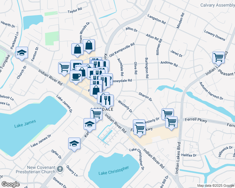 map of restaurants, bars, coffee shops, grocery stores, and more near 1329 Acredale Road in Virginia Beach