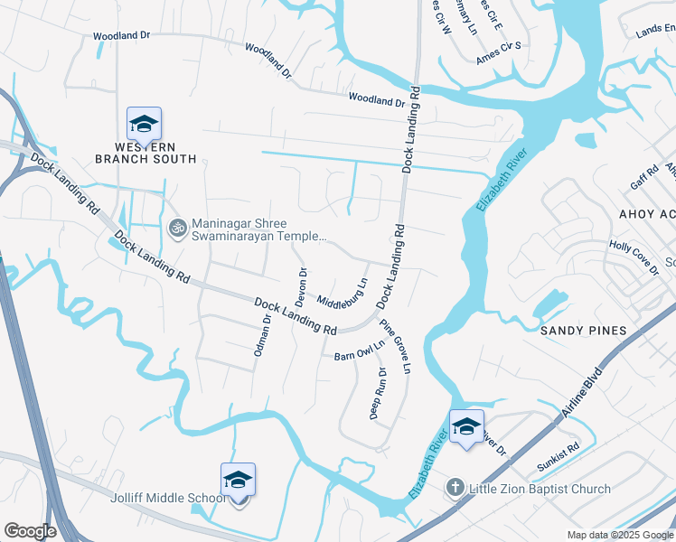 map of restaurants, bars, coffee shops, grocery stores, and more near 1616 Upperville Court in Chesapeake