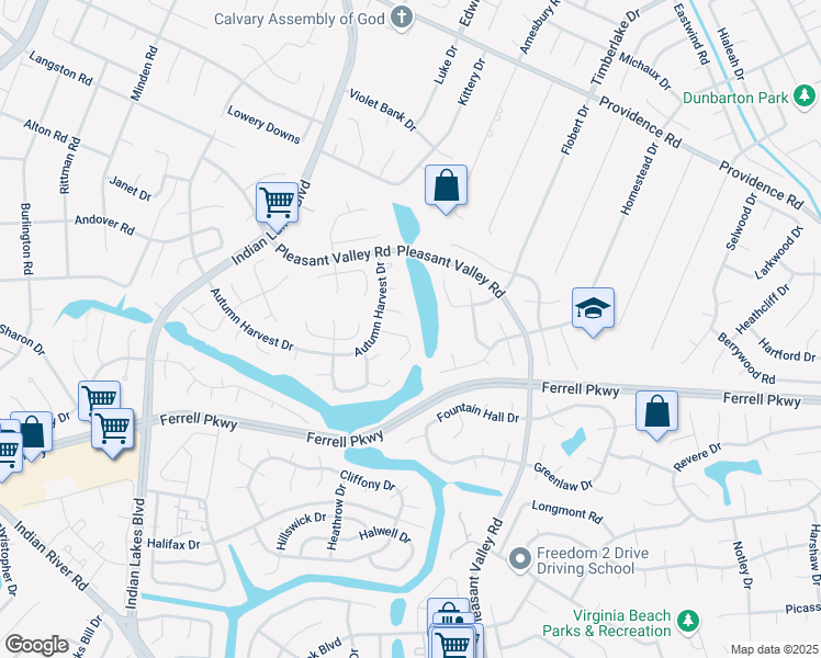 map of restaurants, bars, coffee shops, grocery stores, and more near 5104 Eksdale Court in Virginia Beach