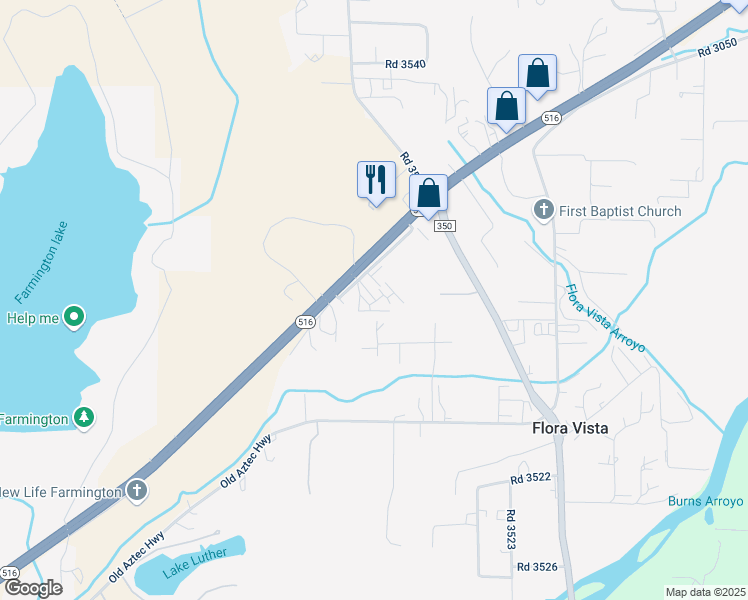 map of restaurants, bars, coffee shops, grocery stores, and more near Road 3925 in Flora Vista