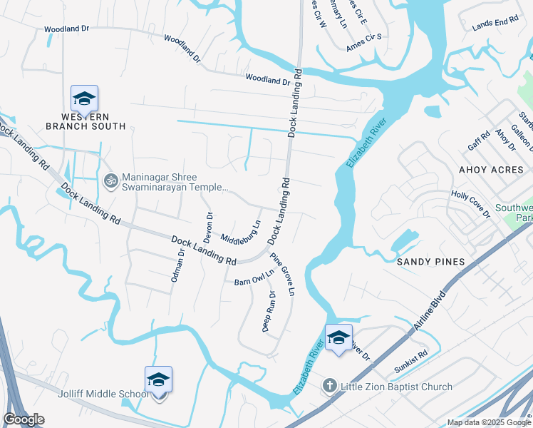 map of restaurants, bars, coffee shops, grocery stores, and more near 4001 Middleburg Lane in Chesapeake