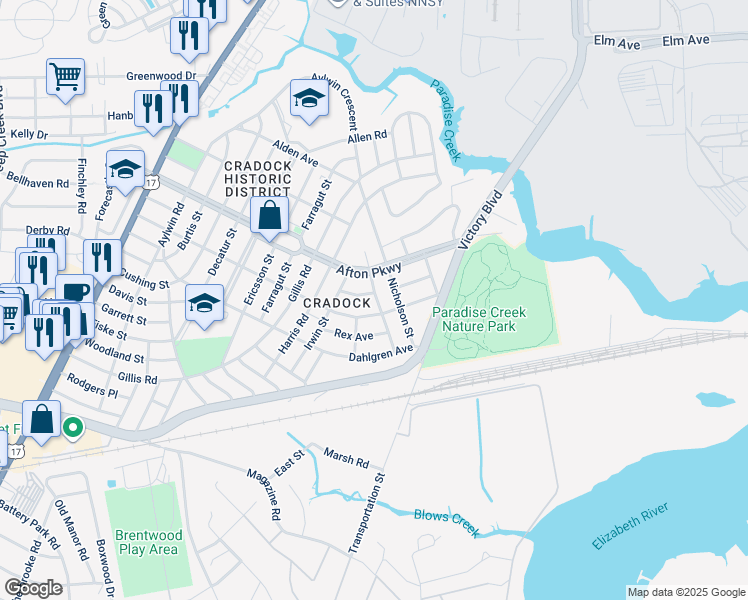 map of restaurants, bars, coffee shops, grocery stores, and more near 6 Morris Street in Portsmouth