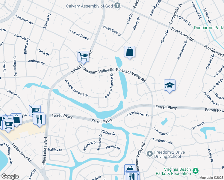 map of restaurants, bars, coffee shops, grocery stores, and more near 4900 Ruth Road in Virginia Beach