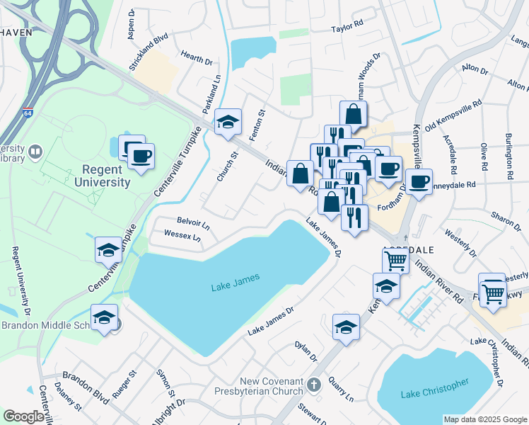 map of restaurants, bars, coffee shops, grocery stores, and more near 5509 Chisman Court in Virginia Beach