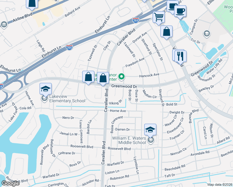 map of restaurants, bars, coffee shops, grocery stores, and more near 3909 Greenwood Drive in Portsmouth