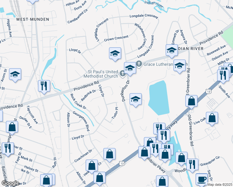 map of restaurants, bars, coffee shops, grocery stores, and more near 432 Redbrick Drive in Chesapeake