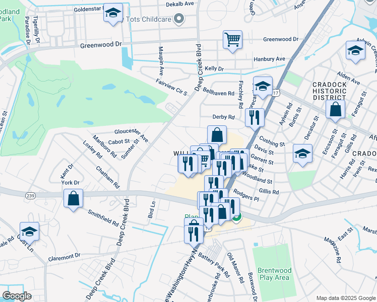 map of restaurants, bars, coffee shops, grocery stores, and more near 139 Anchor Street in Portsmouth