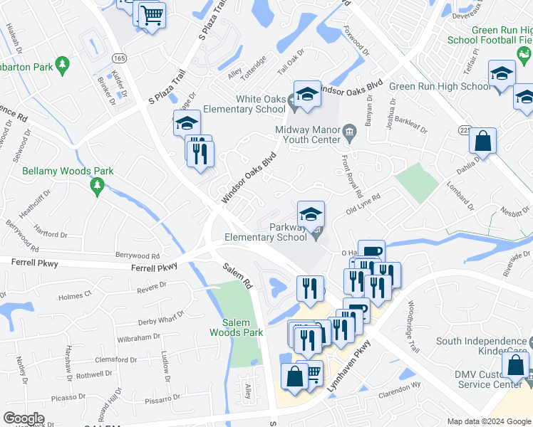 map of restaurants, bars, coffee shops, grocery stores, and more near 1591 Penrose Arch in Virginia Beach