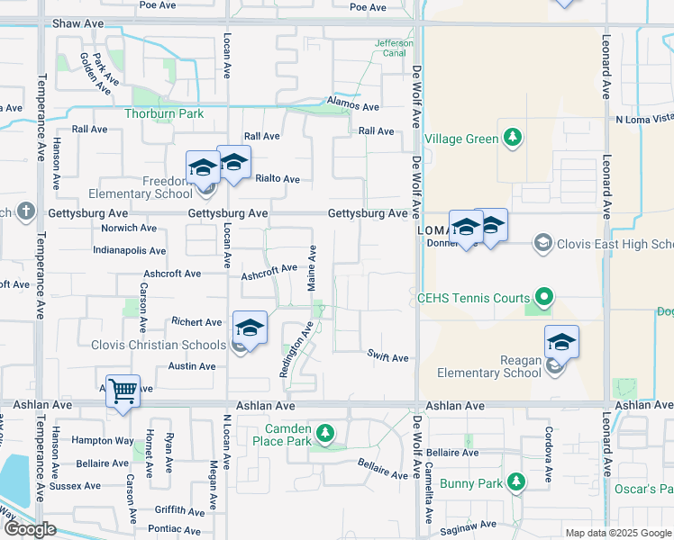 map of restaurants, bars, coffee shops, grocery stores, and more near 3236 Ashcroft Avenue in Clovis